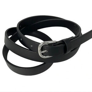 NARROW Women’s Black Faux Leather Belt Silver Toned Buckle Size 1X